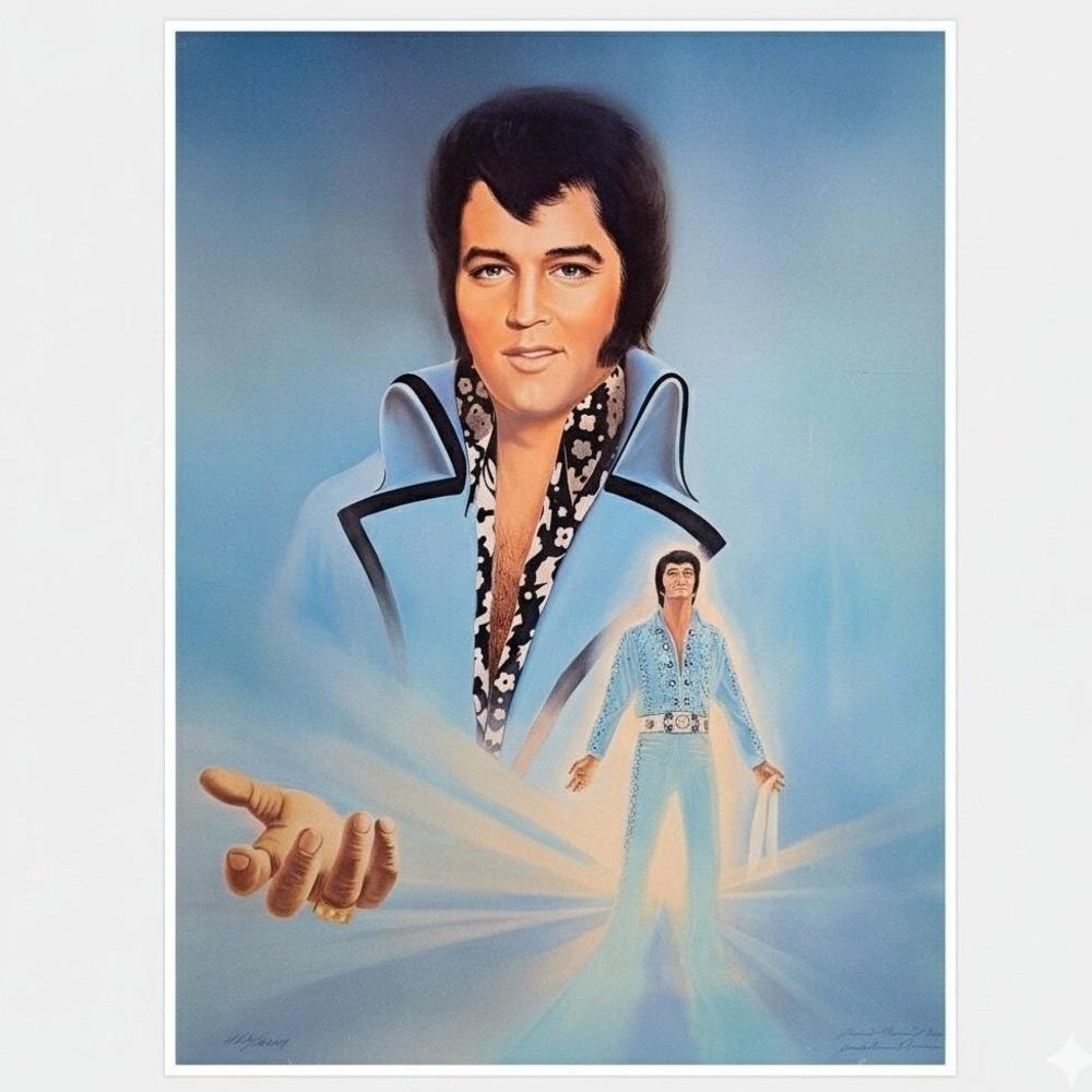 Elvis Presley Lithograph 32x21 Signed James Glenn Thurman VTG 70s Spiritual Art